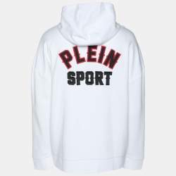 Plein Sport White Jersey Logo Embroidered Hoodie Zip Jacket M