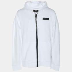 Plein Sport White Jersey Logo Embroidered Hoodie Zip Jacket M