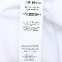 Plein Sport White Jersey Logo Embroidered Hoodie Zip Jacket M