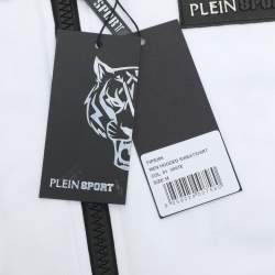Plein Sport White Jersey Logo Embroidered Hoodie Zip Jacket M