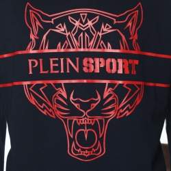 Plein Sport Navy Blue Jersey Tiger Print Hoodie L