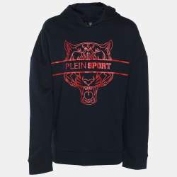 Plein Sport Navy Blue Jersey Tiger Print Hoodie L