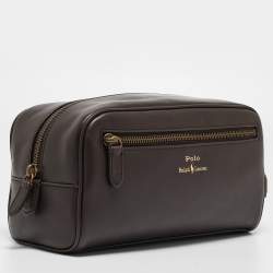 Pre Owned Polo Ralph Lauren Dark Brown Leather Toiletry Bag