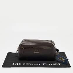 Pre Owned Polo Ralph Lauren Dark Brown Leather Toiletry Bag