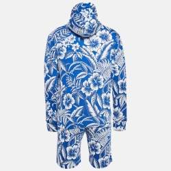 Pre Owned Polo Ralph Lauren Blue/White Printed Cotton Knit Hoodie & Shorts Set M
