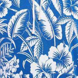 Pre Owned Polo Ralph Lauren Blue/White Printed Cotton Knit Hoodie & Shorts Set M