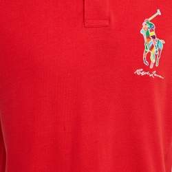 Pre Owned Polo Ralph Lauren Red Embroidered Cotton Pique Classic Fit Polo T-Shirt M