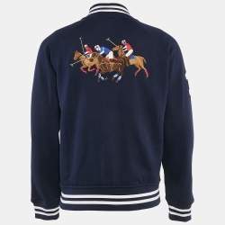 Pre Owned Polo Ralph Lauren Navy Blue Triple Pony Embroidery Cotton Knit Bomber Jacket S