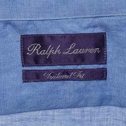 Pre Owned Polo Ralph Lauren Purple Label Blue Linen Button Shirt XXL
