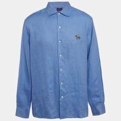 Pre Owned Polo Ralph Lauren Purple Label Blue Linen Button Shirt XXL