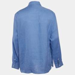 Pre Owned Polo Ralph Lauren Purple Label Blue Linen Button Shirt XXL