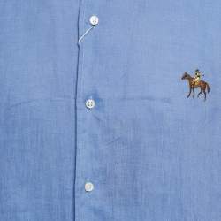 Pre Owned Polo Ralph Lauren Purple Label Blue Linen Button Shirt XXL
