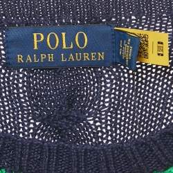 Pre Owned Polo Ralph Lauren Blue Striped Cable Knit Sweater L