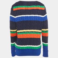Pre Owned Polo Ralph Lauren Blue Striped Cable Knit Sweater L