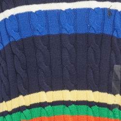 Pre Owned Polo Ralph Lauren Blue Striped Cable Knit Sweater L