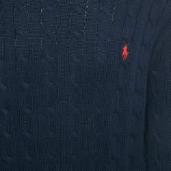 Pre Owned Polo Ralph Lauren Navy Blue Cable Knit Turtle Neck Sweater XL