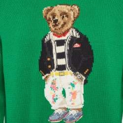 مملوكة مسبقًا Polo Ralph Lauren Green Teddy Intarsia Rib Knit Hooded Sweater M
