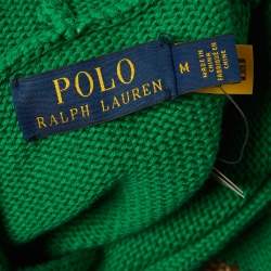 مملوكة مسبقًا Polo Ralph Lauren Green Teddy Intarsia Rib Knit Hooded Sweater M
