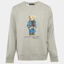 Pre Owned Polo Ralph Lauren Grey Teddy Print Cotton Crewneck Sweatshirt L