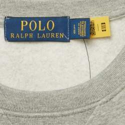 Pre Owned Polo Ralph Lauren Grey Teddy Print Cotton Crewneck Sweatshirt L