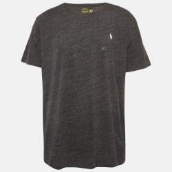 Pre Owned تي شيرت بولو رالف لورين جيرسي رمادي فاتح بتصميم مخصص نحيف مقاس كبير جداً جداً - إكس إكس لارج