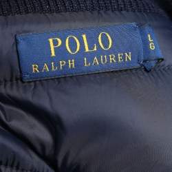 Pre Owned جاكيت بولو رالف لورين صوف ميرينو أزرق كحلي بسحاب أمامي مبطن مقاس كبير - لارج