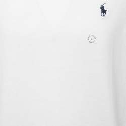 Pre Owned Polo Ralph Lauren White Cotton Classic Fit V-Neck T-Shirt L