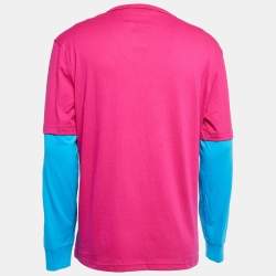Pre Owned Polo Ralph Lauren Pink/Blue Cotton Crew Neck Full Sleeve T-Shirt M