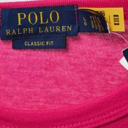 Pre Owned Polo Ralph Lauren Pink/Blue Logo Embroidered Cotton Crew Neck Long Sleeve T-Shirt L 