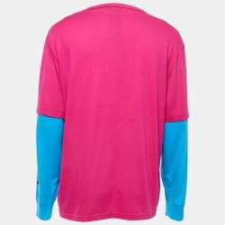 Pre Owned Polo Ralph Lauren Pink/Blue Logo Embroidered Cotton Crew Neck Long Sleeve T-Shirt L 