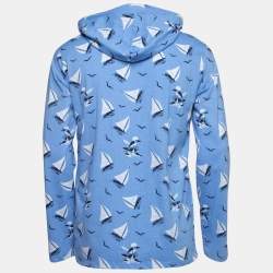 Pre Owned Polo Ralph Lauren Blue All-Over Yacht Print Cotton Hooded Sweatshirt S