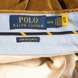Pre Owned Polo Ralph Lauren Brown Corduroy Stretch Slim Fit Trousers L Waist 31"
