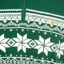 Pre Owned Polo Ralph Lauren Green Cotton Printed Zip-Up Sweater L