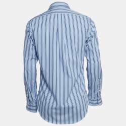 Pre Owned Polo Ralph Lauren Blue Stripe Cotton Slim Fit Button Down Shirt M