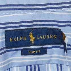 Polo Ralph Lauren Blue Stripe Cotton Slim Fit Button Down Shirt M