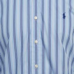 Pre Owned Polo Ralph Lauren Blue Stripe Cotton Slim Fit Button Down Shirt M