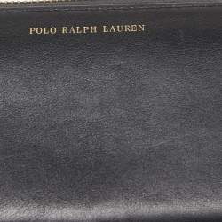 Pre Owned Polo Ralph Lauren Black Leather Zip Around Continental Wallet 