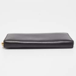 Pre Owned Polo Ralph Lauren Black Leather Zip Around Continental Wallet 