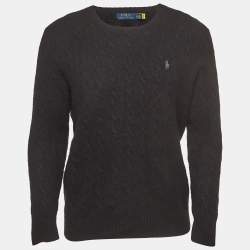 Pre Owned Polo Ralph Lauren Black Cable Knit Crew Neck Sweatshirt XXL