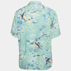 Pre Owned Polo Ralph Lauren Green Printed Crepe Short Sleeves Shirt L