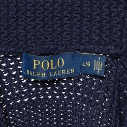 Pre Owned Polo Ralph Lauren Navy Blue Cotton Knit Button Front Cardigan L