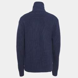 Pre Owned Polo Ralph Lauren Navy Blue Cotton Knit Button Front Cardigan L