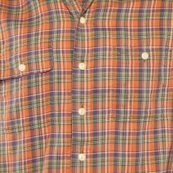 Pre Owned Polo Ralph Lauren Orange Plaid Checked Cotton Long Sleeve Shirt S