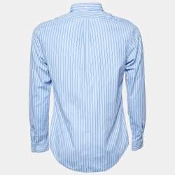 Pre Owned Polo Ralph Lauren Blue Striped Cotton Slim Fit Button Down Shirt M