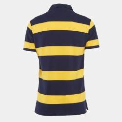 Pre Owned Polo Ralph Lauren Blue/Yellow Striped Pique Cotton Polo T-Shirt M