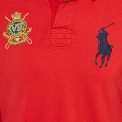 Pre Owned Polo Ralph Lauren Red Embroidered Pique Cotton Long Sleeve Polo T-Shirt M