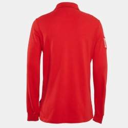 Pre Owned Polo Ralph Lauren Red Embroidered Pique Cotton Long Sleeve Polo T-Shirt M