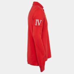 Pre Owned Polo Ralph Lauren Red Embroidered Pique Cotton Long Sleeve Polo T-Shirt M