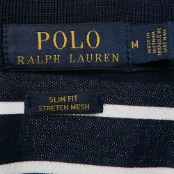 Pre Owned Polo Ralph Lauren Blue Striped Cotton Pique Polo T-Shirt M