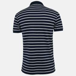 Pre Owned Polo Ralph Lauren Blue Striped Cotton Pique Polo T-Shirt M